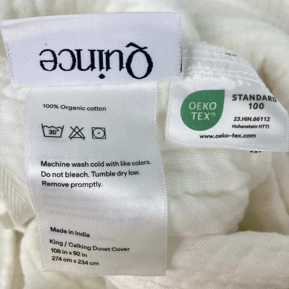 Quince NWT 100% Organic Cotton Gauze Duvet Cover King/Cal King White 92